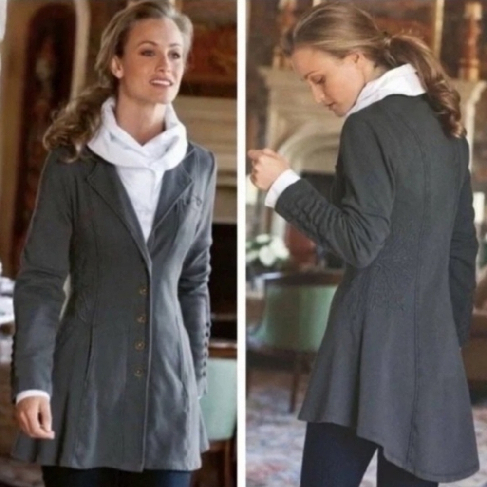 Soft Surroundings Tallulah Jacket Flower Embroidery Grey French Terry Women's XS